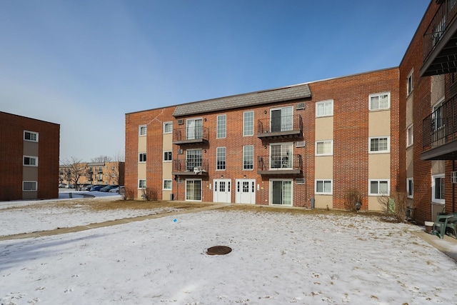 view of snow covered building