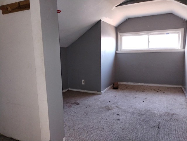 additional living space featuring lofted ceiling and carpet