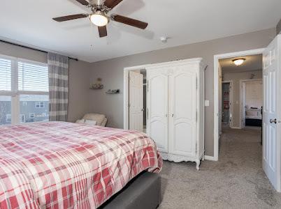 26011 S Old Farm Ct, Channahon, IL 60410 - bedroom with light carpet and ceiling fan