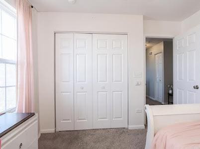 26011 S Old Farm Ct, Channahon, IL 60410 - bedroom with dark colored carpet, a closet, and baseboards