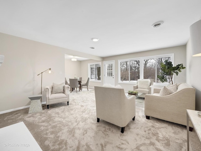 living room with light carpet