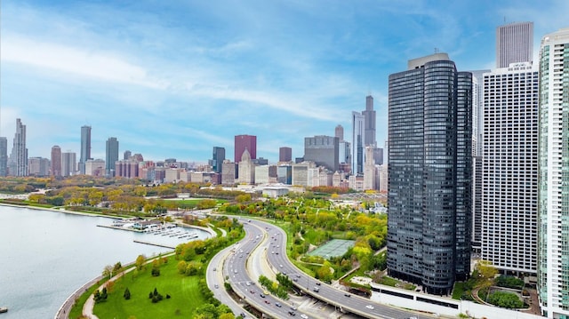 view of city with a water view