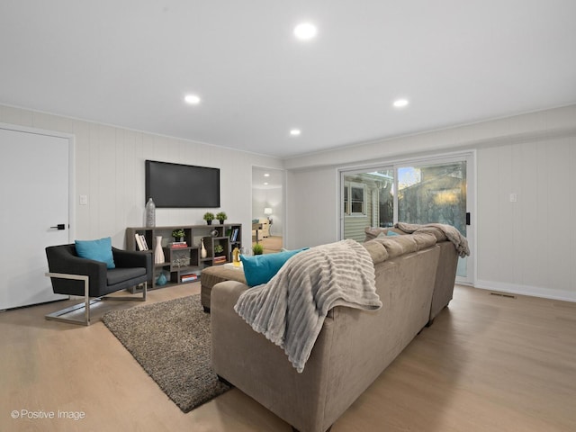 living room featuring light wood-type flooring