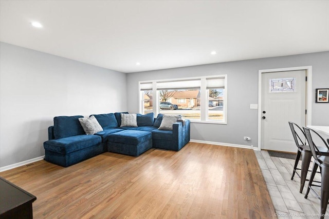 living room featuring light wood-type flooring