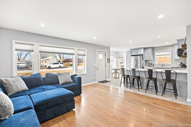 living room featuring light wood-type flooring