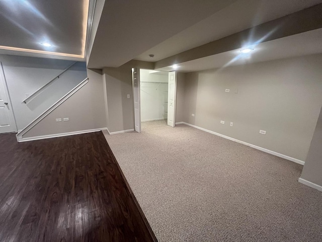 basement featuring carpet flooring