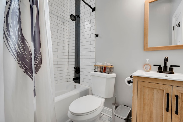 full bathroom with vanity, shower / bath combo, and toilet