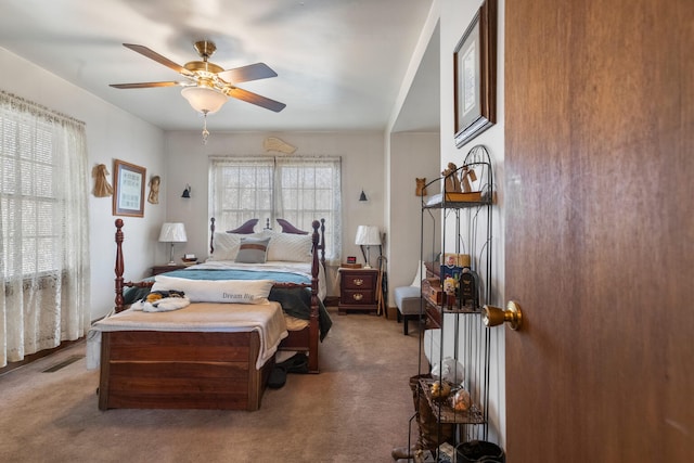 bedroom with carpet floors and ceiling fan