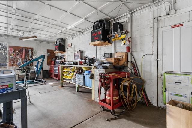 garage featuring a workshop area