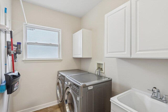 laundry room with cabinets, sink, and independent washer and dryer