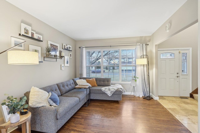 living room featuring dark hardwood / wood-style flooring