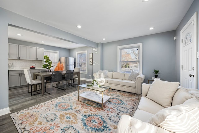 living room featuring dark hardwood / wood-style flooring