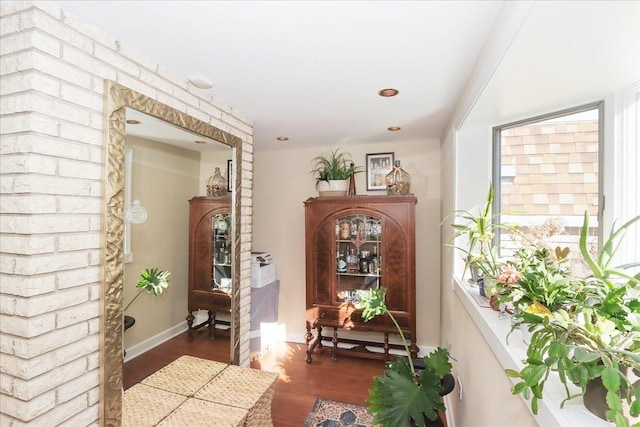 hallway with dark hardwood / wood-style floors