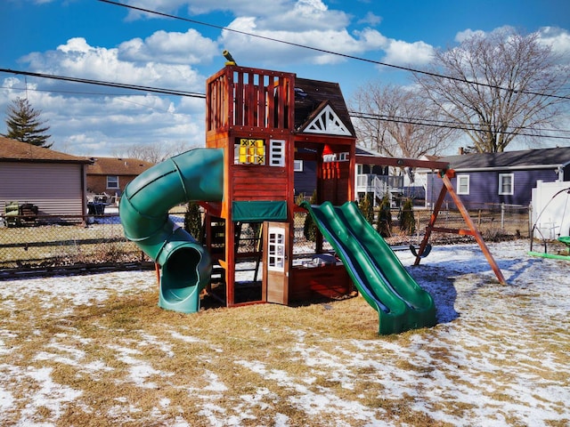 view of snow covered playground