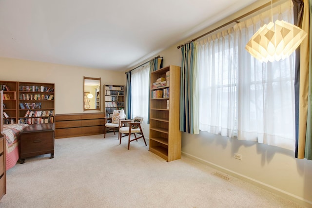 living area featuring carpet floors