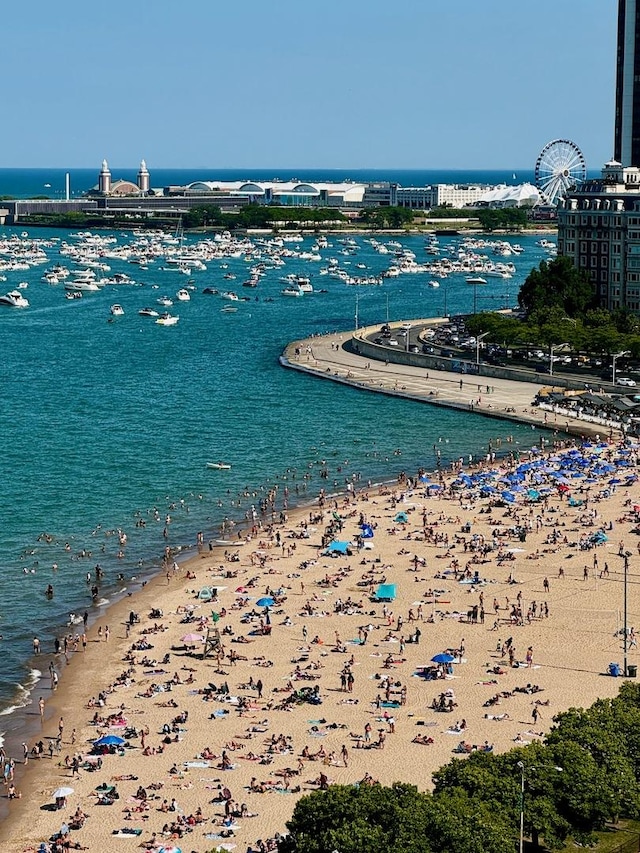 property view of water featuring a view of the beach