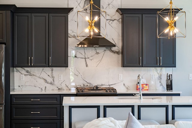 kitchen with tasteful backsplash, sink, exhaust hood, and range