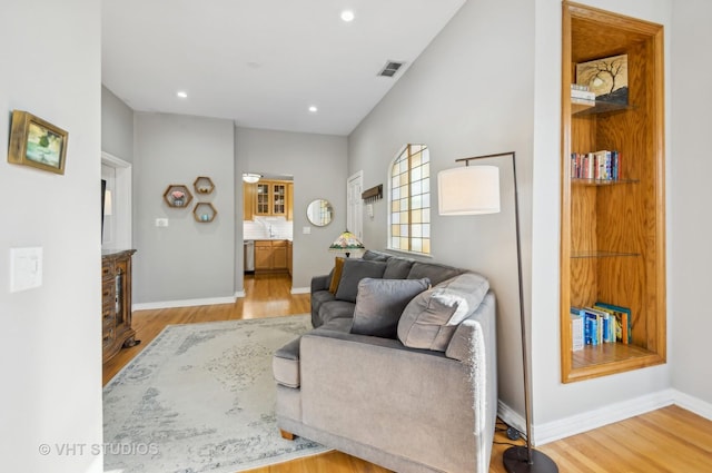 living room featuring light wood-type flooring