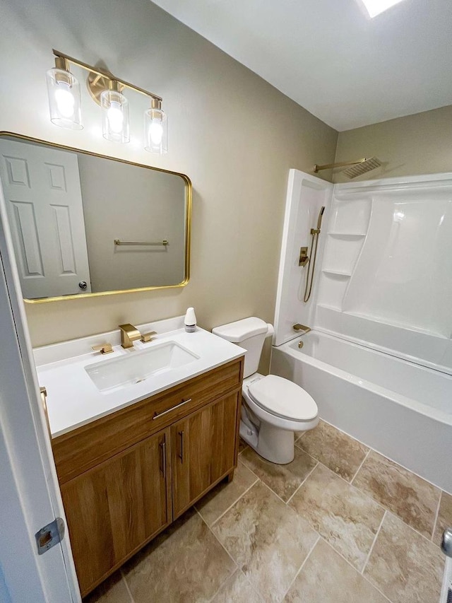 full bathroom with vanity, toilet, and bathing tub / shower combination