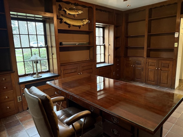 2221 Twin Oak Rd, Peru, IL 61354 - office with built in features, plenty of natural light, and stone tile flooring