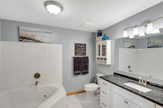 bathroom with tile patterned floors, toilet, and vanity