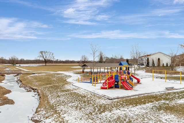 view of snow covered playground