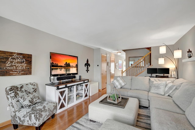 living room with hardwood / wood-style flooring