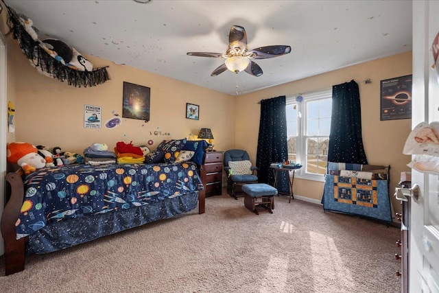 bedroom with carpet floors and ceiling fan