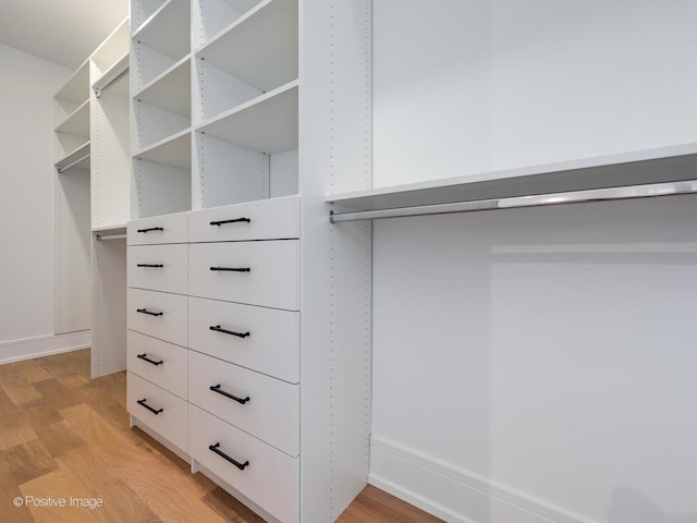 spacious closet with light wood-type flooring