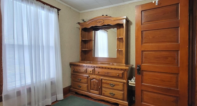 interior space with multiple windows and crown molding