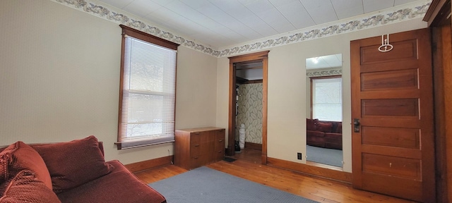 sitting room with light hardwood / wood-style flooring