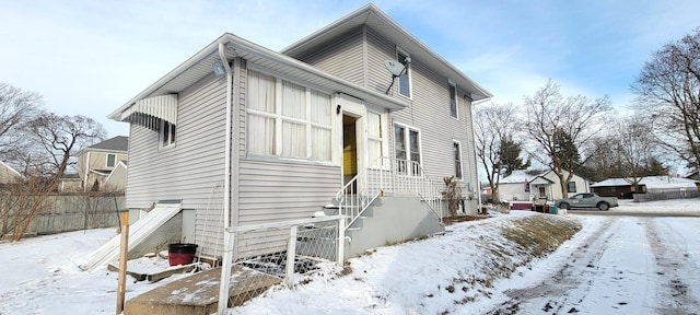 view of snow covered exterior