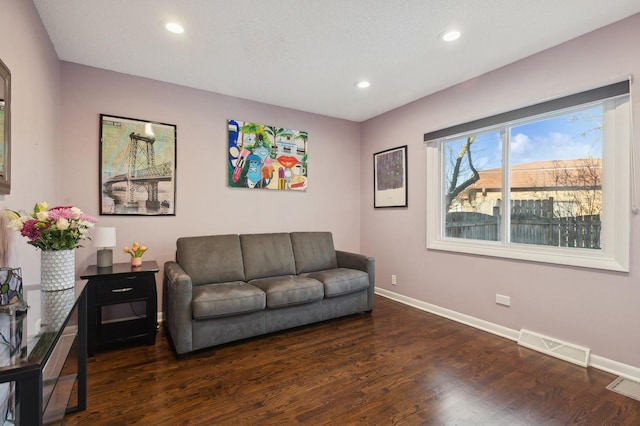 living room featuring dark hardwood / wood-style flooring