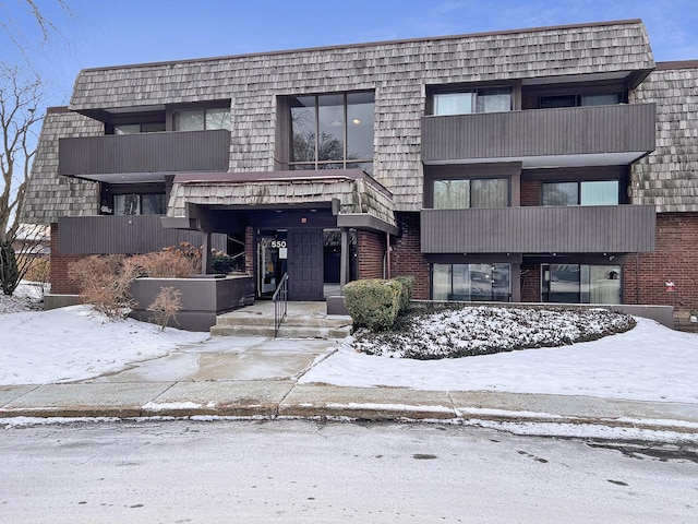 view of snow covered building