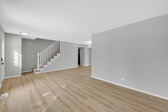 unfurnished living room featuring light hardwood / wood-style floors