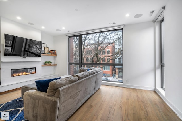 living room featuring plenty of natural light and light wood-type flooring