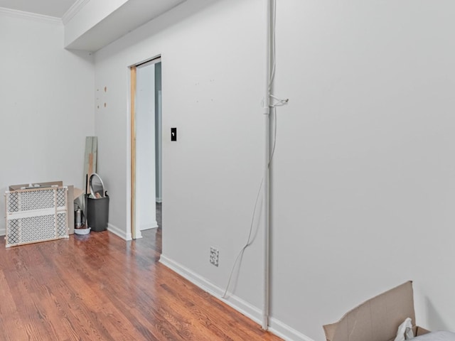 interior space with wood-type flooring and ornamental molding