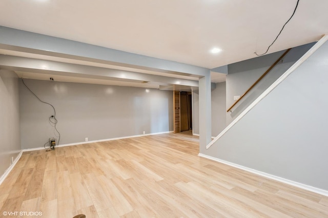 basement with light wood-type flooring