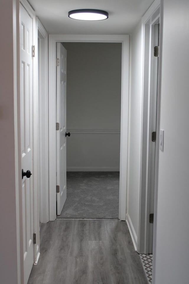 hallway with dark hardwood / wood-style floors