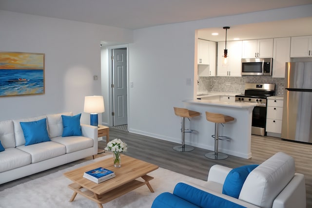 living room with light hardwood / wood-style flooring