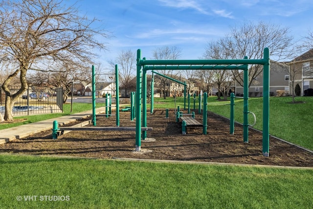 view of playground featuring a yard