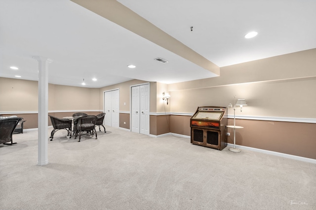 game room featuring carpet flooring