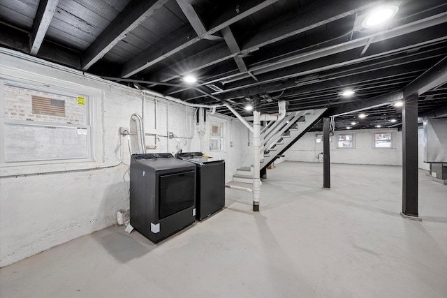 basement featuring washer and dryer