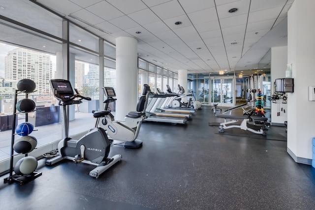 workout area featuring expansive windows