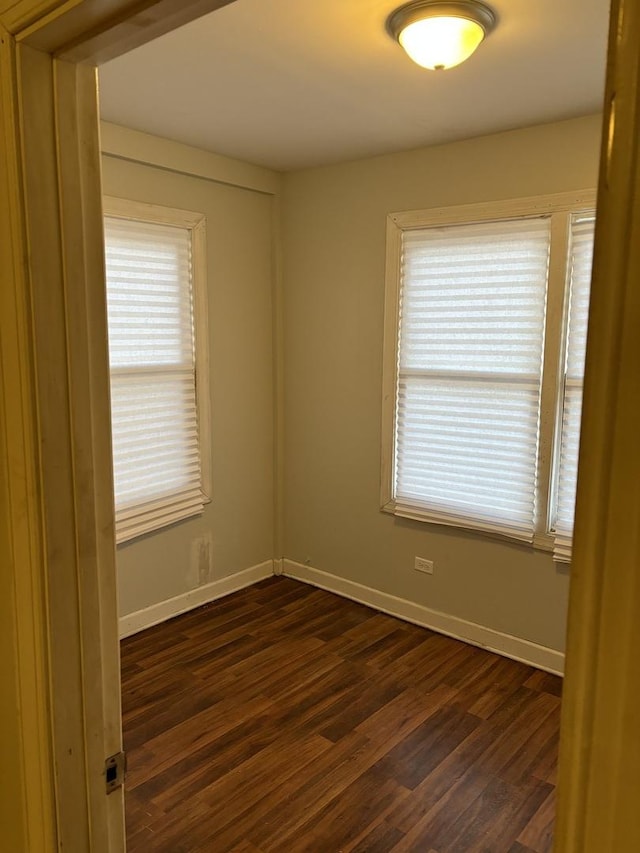 empty room with dark hardwood / wood-style flooring and a wealth of natural light