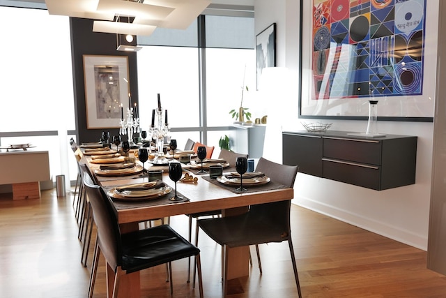 dining area with light hardwood / wood-style flooring