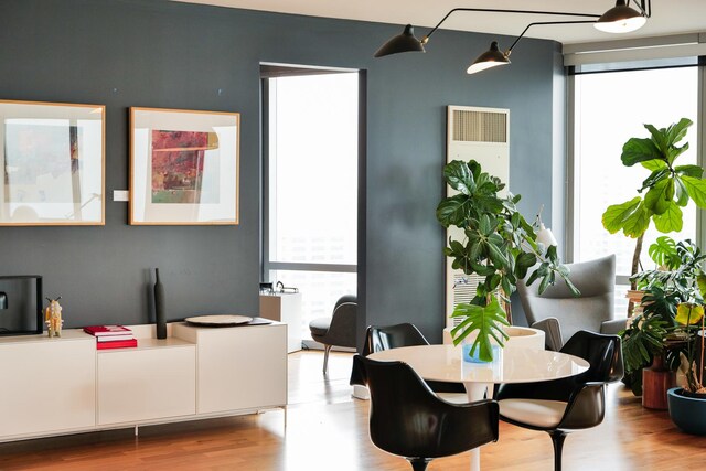 dining area with light wood-type flooring