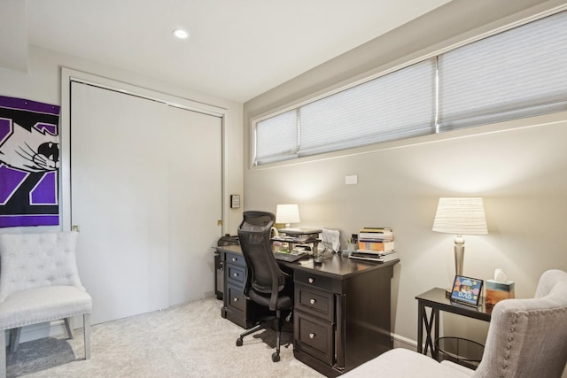 view of carpeted home office