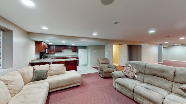 living room with light tile patterned floors