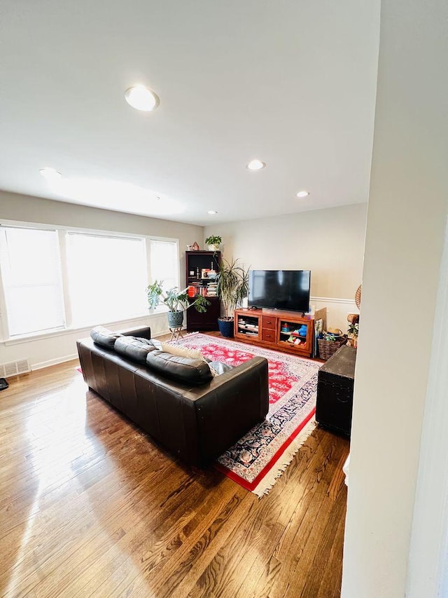 living room with hardwood / wood-style floors